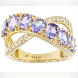 Blue Tanzanite & Zircon, 18K YG/Sterling Silver Crossover Ring 2.30ctw